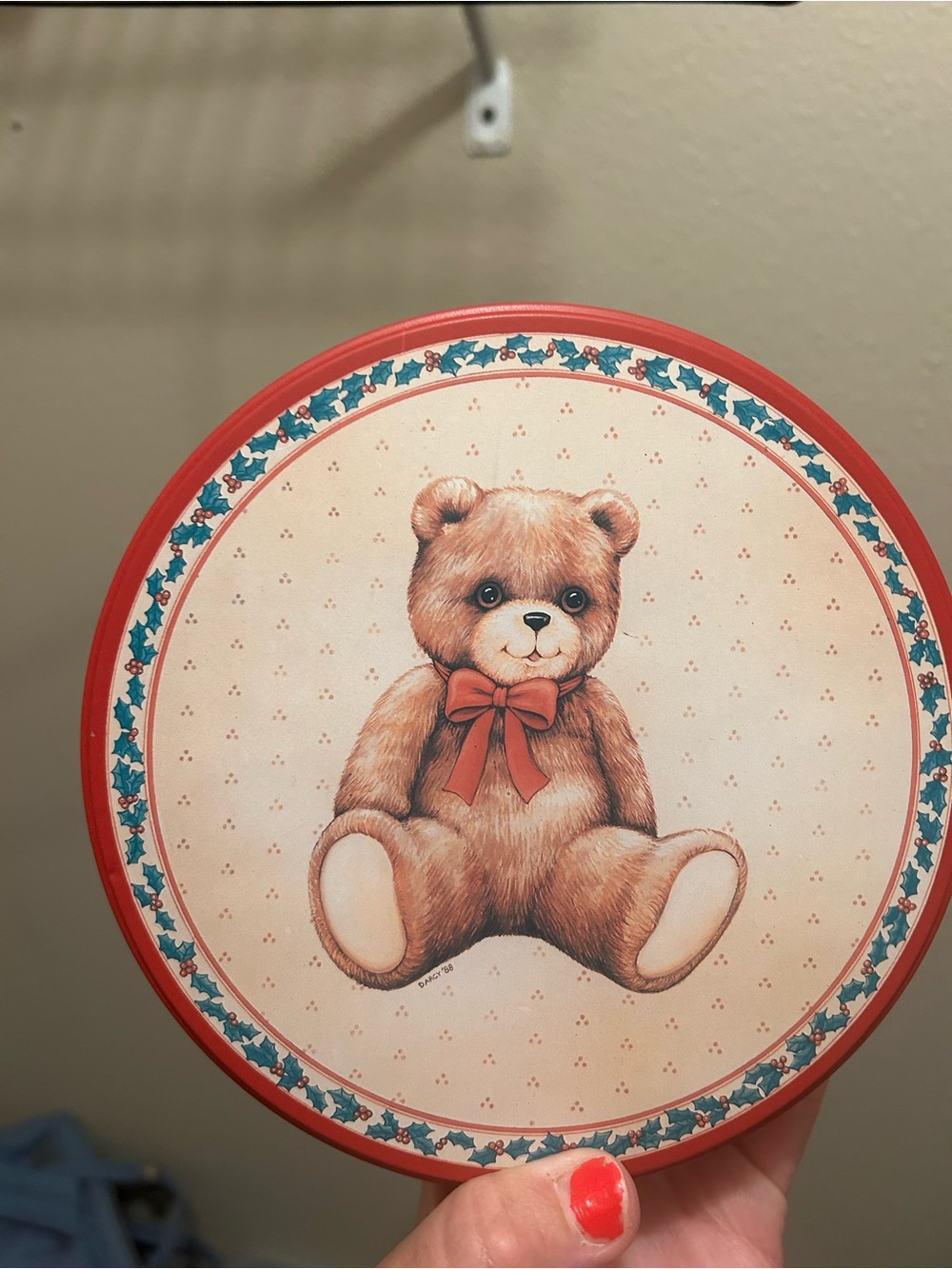 Red Teddy Bear Decorative Christmas tin